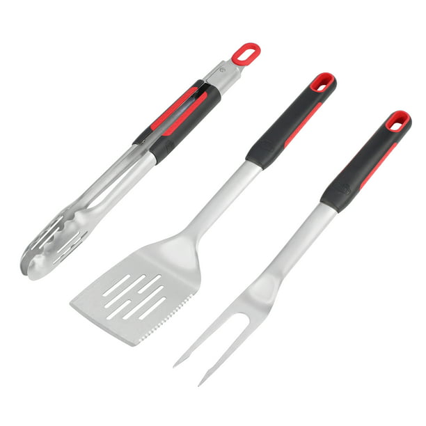 3 X  BBQ STAINLESS STEEL QUALITY SOFT GRIP HANDLE FORK BRUSH & BURGER TURNER NEW
